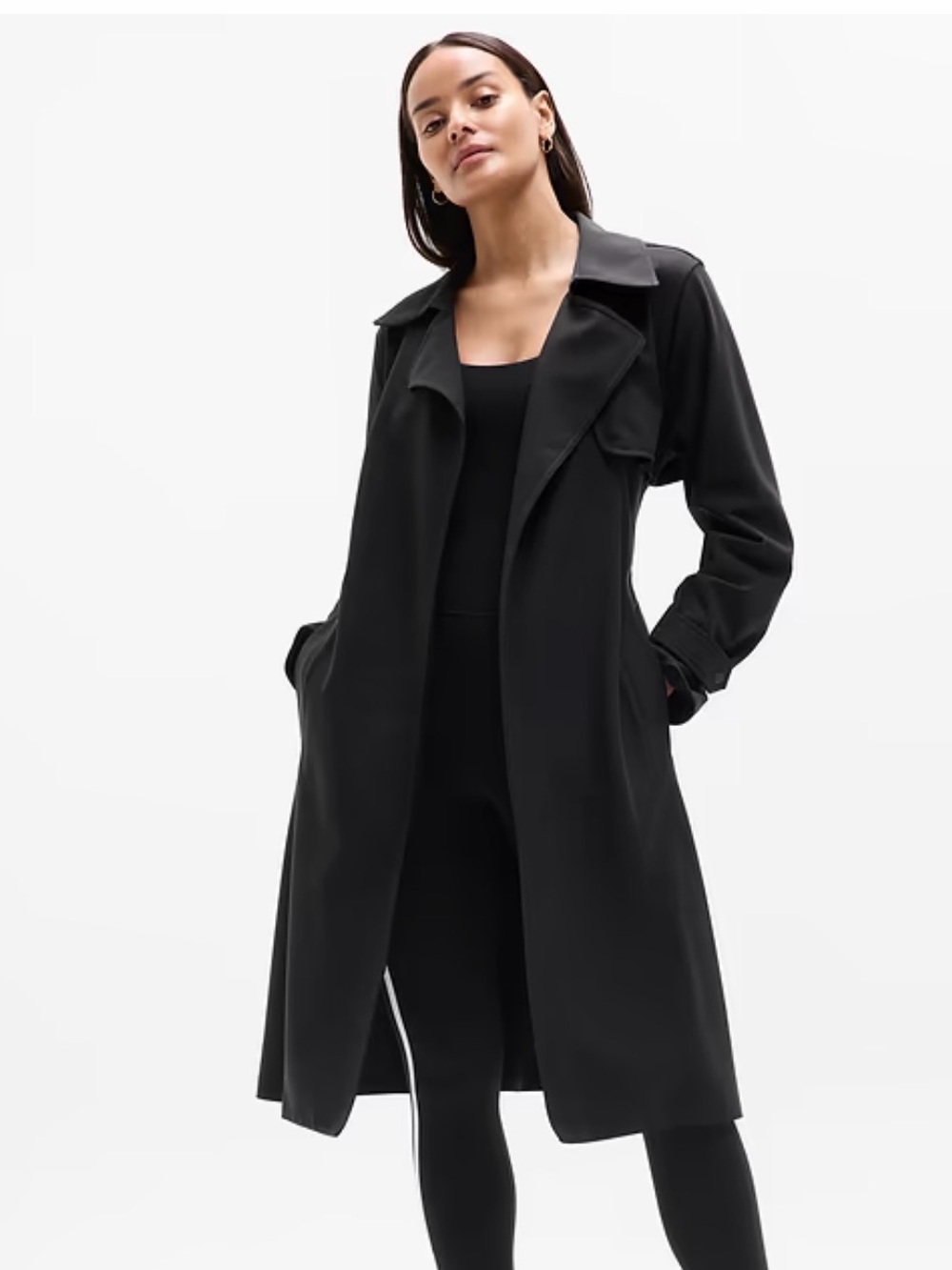 Athleta Black Long Trench Coat